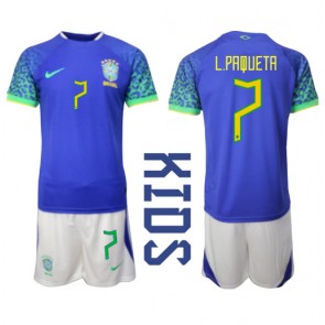 Maillot de foot Brésil Lucas Paqueta #7 Extérieur enfant Monde 2022 Manches Courte (+ pantalon court)